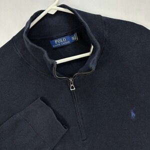 Polo Ralph‎ Lauren Mesh Knit Cotton 1/4 Zip Sweater Pullover Mens 3XLT Navy Blue